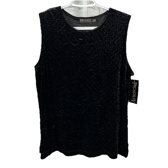 Piccadilly Fashions Sleeveless Tank‎ Top Shirt Black Velvet Textured NWT Size XL - Picture 2 of 8